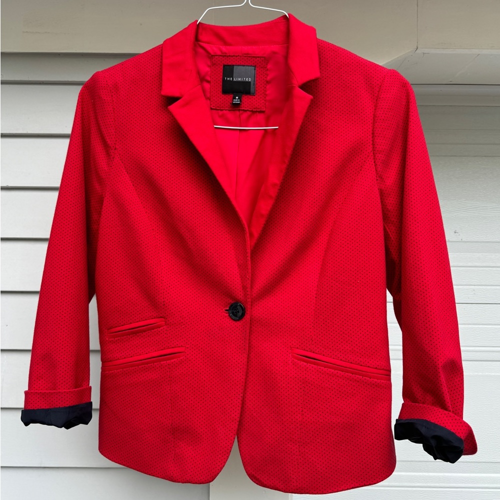 New The Limited Women’s Red with Tiny Black Polka Dots Blazer - Size M